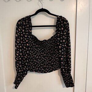 Reformation Pinto Shirred Floral Print Blouse
